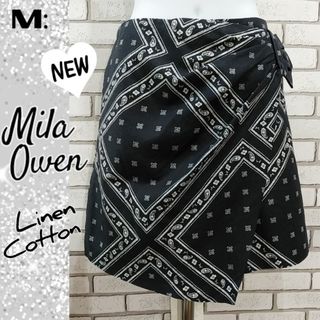 ミラオーウェン(Mila Owen)のS：未使用★麻綿 ラップ ショートパンツ／ミラ オーウェン★バンダナ柄・ブラック(ショートパンツ)