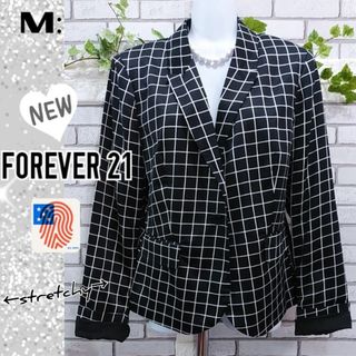 フォーエバートゥエンティーワン(FOREVER 21)のM：未使用★ストレッチサテン ジャケット／フォーエバー 21★ブラック＆ホワイト(テーラードジャケット)