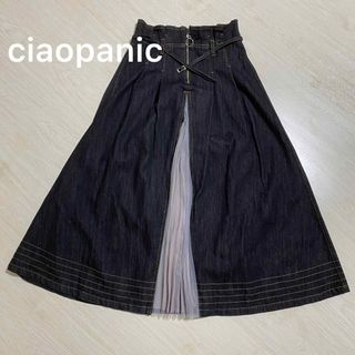 チャオパニック(Ciaopanic)の未使用品❣️チャオパニック プリーツチュール切り替えデニムスカート(ロングスカート)