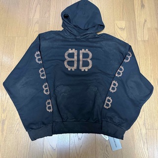 BALENCIAGA 2022SS Cities Paris Hoodie 674986 TLVL8 バレンシアガ シティーズパリフーディ プルオーバーパーカー ロゴ刺繍 ヴィンテージ加工 ダークグリーン サイズ2 【231107】【新古品】【me04】コットン100％刺繍部分