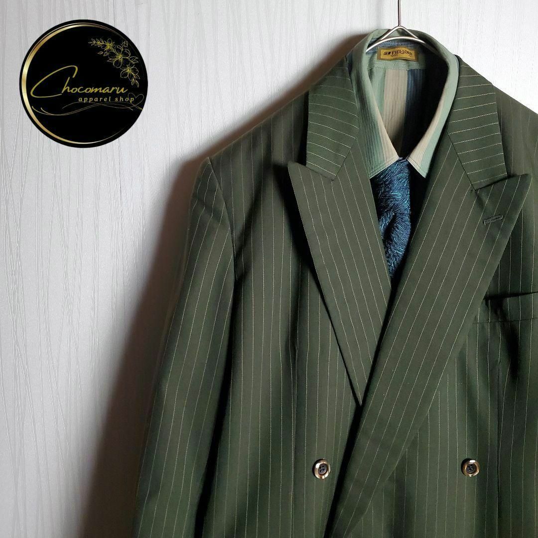 ジャケット×ネクタイシャツ グリーン 緑 ストライプ ダブル コーデセット 古着 | フリマアプリ ラクマ