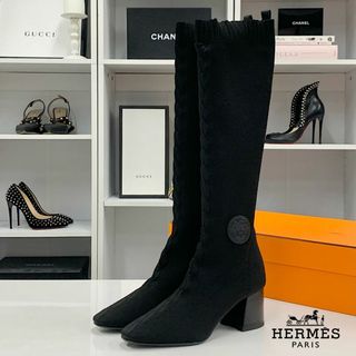 エルメス(Hermes)の8983 未使用 エルメス フォンテーヌ ニット エクスリブリス ロングブーツ(ブーツ)