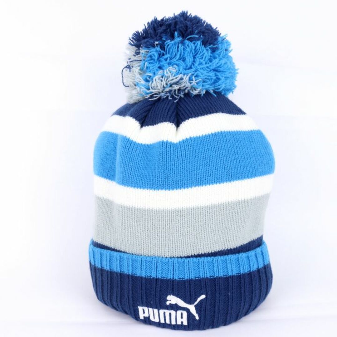 PUMA(プーマ)のプーマ ニットキャップ ニット帽 ボンボン ボーダー スポーツウエア ブランド 帽子 メンズ OSFAサイズ ブルー PUMA メンズの帽子(ニット帽/ビーニー)の商品写真