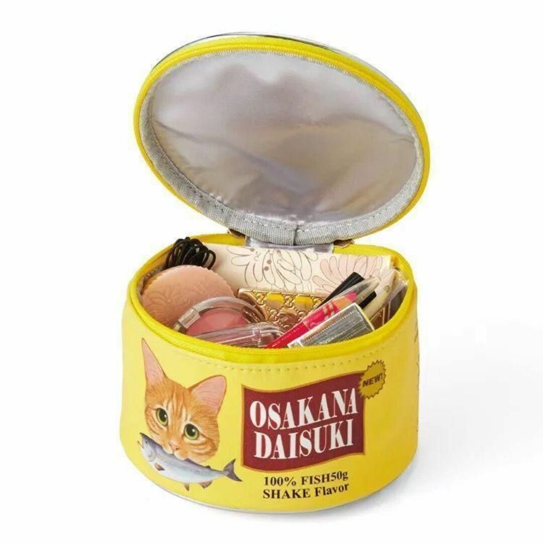 ✨大人気 新品 猫 缶 ポーチ 緑色 缶詰モチーフ ラウンド 化粧 グッズ レディースのファッション小物(ポーチ)の商品写真