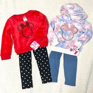 ディズニー(Disney)のミニー　子供 4T 2T レギンス セットアップ もこもこ　フリース 赤 ピンク(Tシャツ/カットソー)