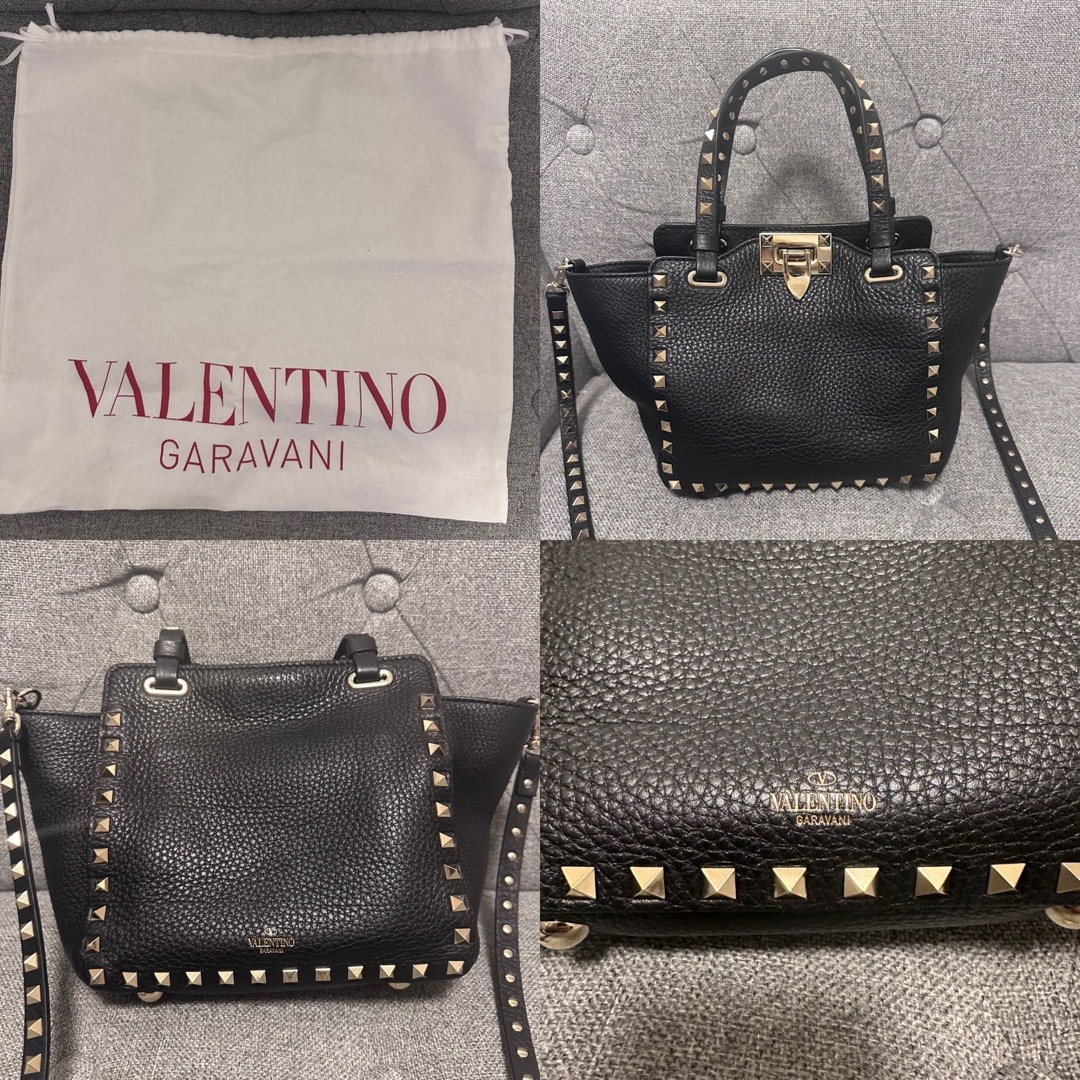 118cm-イタリア製VALENTINO ロックスタッズ グレインカーフスキン ミニ バッグ