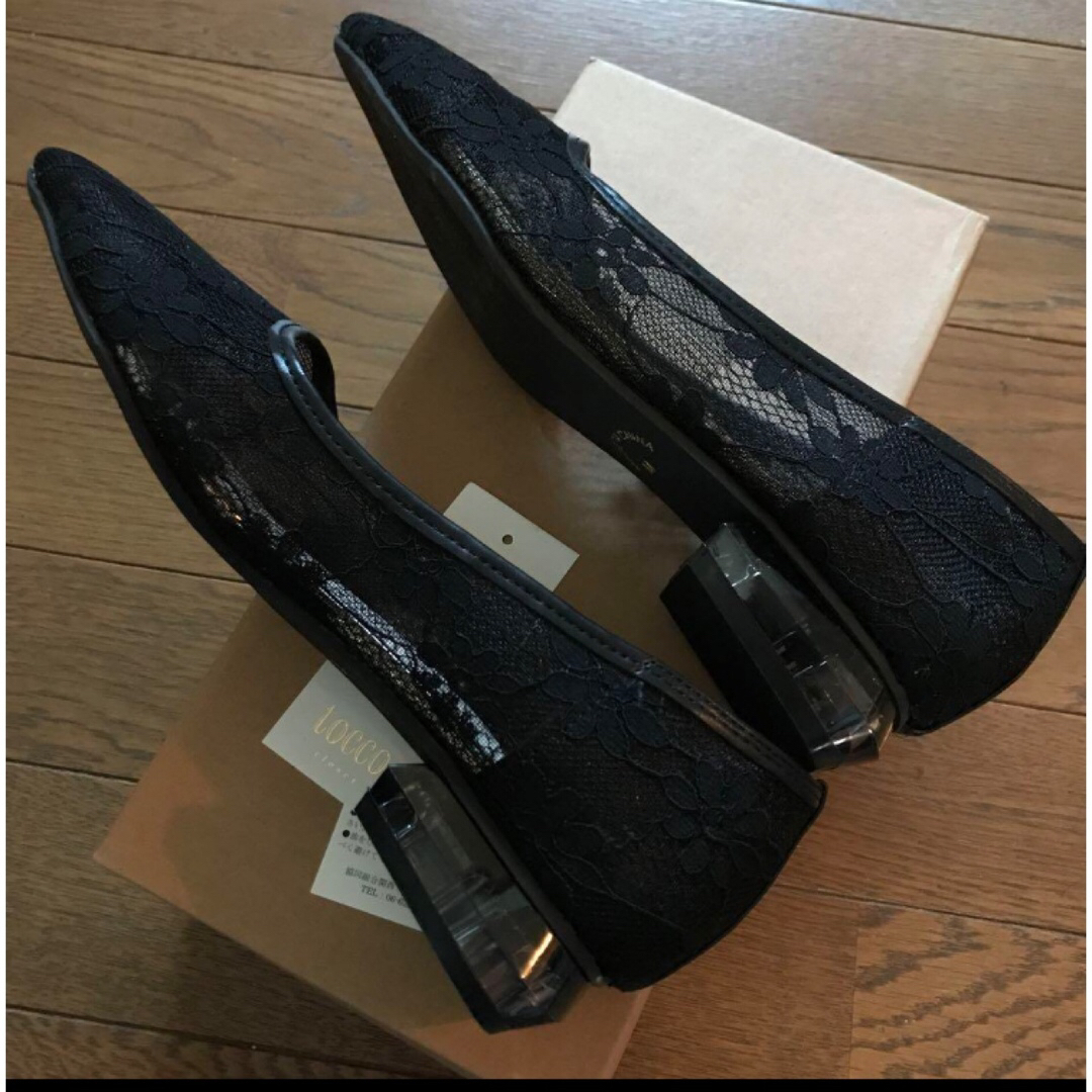 toccocloset オケージョンクリアヒールチュールレースフラットパンプス黒 レディースの靴/シューズ(ハイヒール/パンプス)の商品写真
