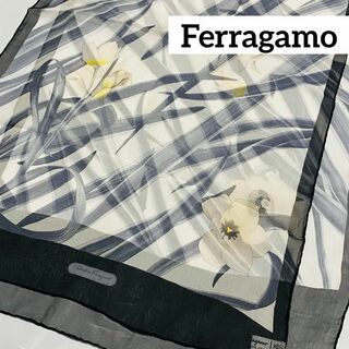 Salvatore Ferragamo ストール - 紺x黒xグレー(花柄)B詳細