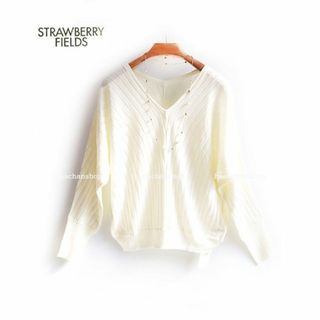 ストロベリーフィールズ(STRAWBERRY-FIELDS)の定価11,000円【新品】ストロベリーフィールズ★肌触り抜群！ドルマンニット・白(ニット/セーター)