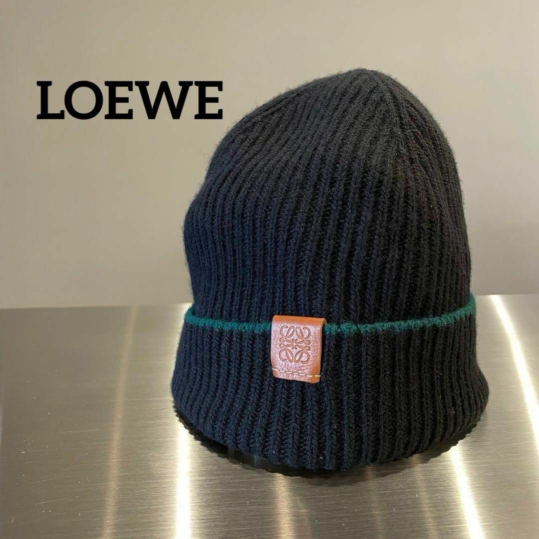 『LOEWE』 ロエベ アナグラムロゴ ウールニット帽 / ブラック素材ウール