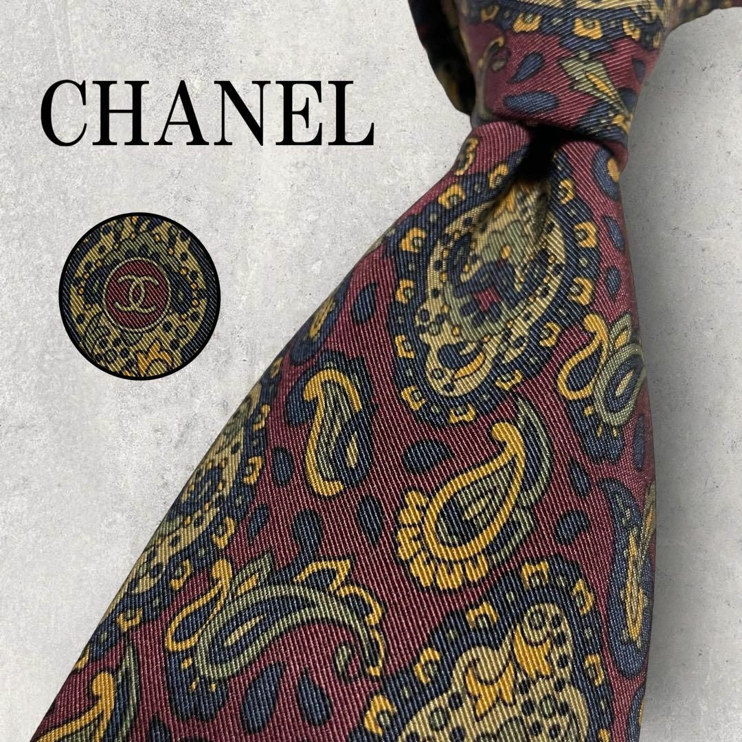 CHANEL(シャネル)の美品 CHANEL シャネル ペイズリー柄 ココマーク ネクタイ ボルドー メンズのファッション小物(ネクタイ)の商品写真