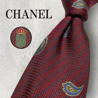 シャネル(CHANEL)の美品 CHANEL ジャガード ストライプ ペイズリー柄 ネクタイ ボルドー(ネクタイ)