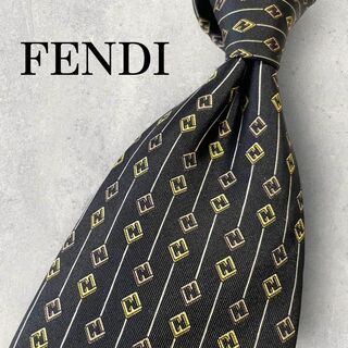 フェンディ(FENDI)の美品 FENDI フェンディ ズッカ柄 ストライプ 小紋柄 ネクタイ ブラック(ネクタイ)