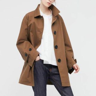 ジルサンダー(Jil Sander)の新品未使用！　ユニクロ +J ステンカラーショートコート ブラウン Lサイズ(チェスターコート)