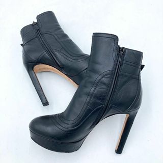 ジミーチュウ(JIMMY CHOO)のジミーチュウ ヒールブーティ レザー 本革 ブラック 36 1/2(ブーツ)