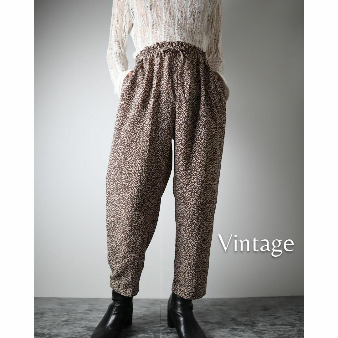 VINTAGE(ヴィンテージ)の【vintage】変形 ドット柄 ワイド とろみイージーパンツ 茶 ドローコード メンズのパンツ(スラックス)の商品写真