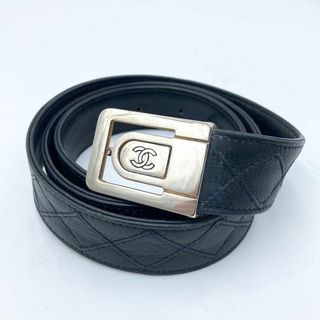 シャネル(CHANEL)のシャネル ロゴバックルベルト レザーベルト ブラック 本革 イタリア製 ブラック(ベルト)