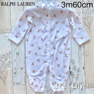 ラルフローレン(Ralph Lauren)の3m60cm 長袖　ロンパース　白　ピンク　フラグベア　ラルフローレン(ロンパース)