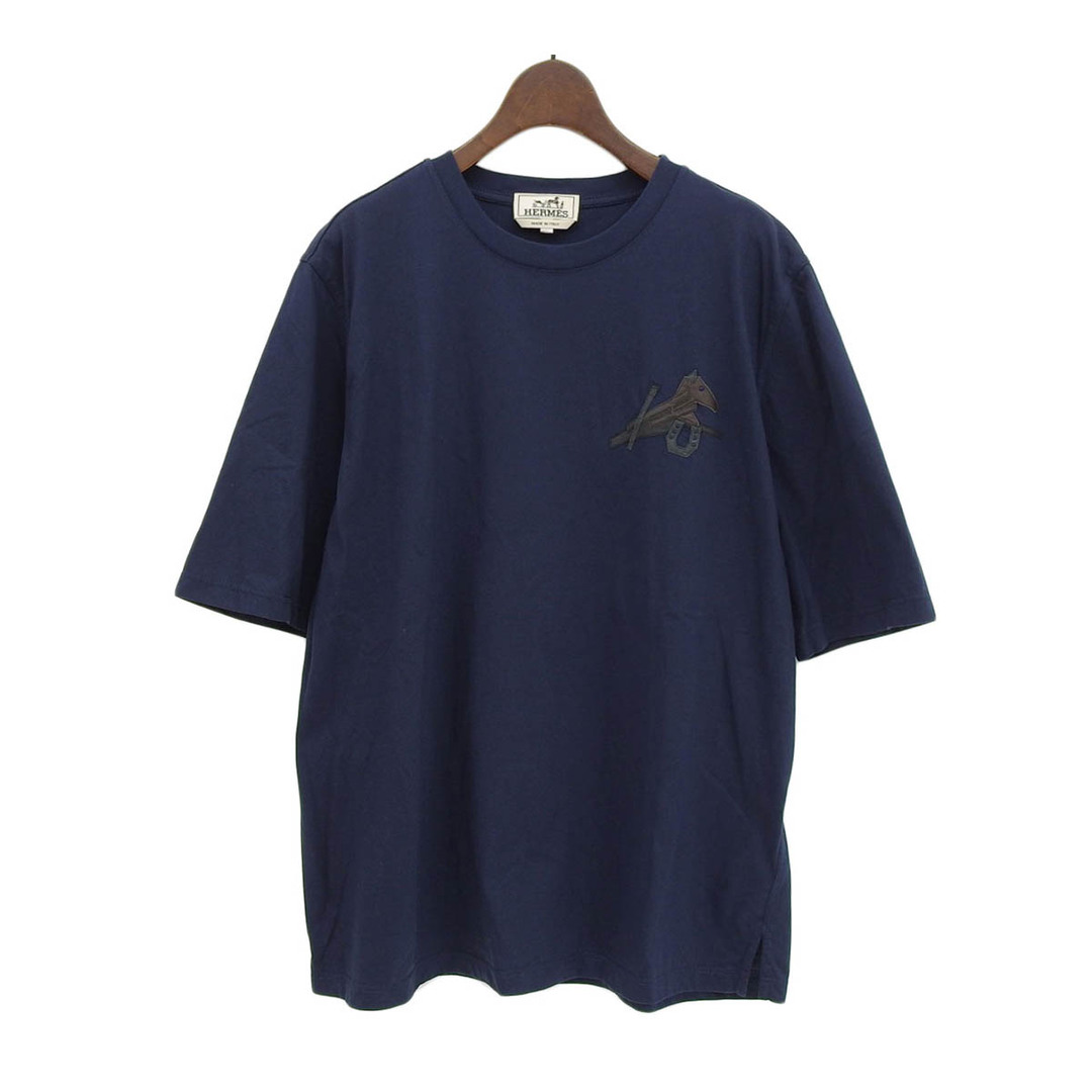 トップスエルメス ミニレザーパッチ Tシャツ メンズ ネイビー HERMES  【アパレル・小物】