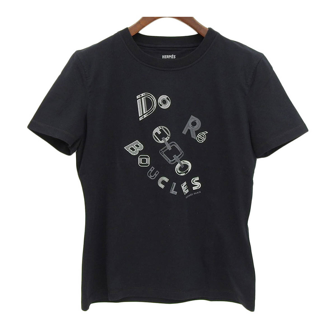 Tシャツ(半袖/袖なし)エルメス Do Re Boucles Tシャツ レディース ブラック HERMES [美品]  【アパレル・小物】