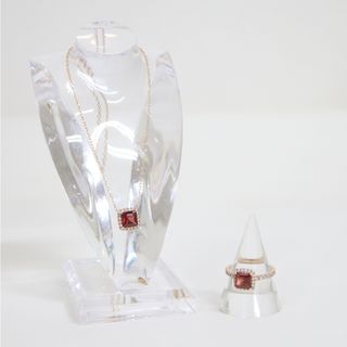 【Jewelry】K18YG リング&ネックレス ガーネット×ダイヤ G:1.15ct D:0.37ct 12.0号 G:1.16ct D:0.15ct 45.7cm /kr11678ng(リング(指輪))