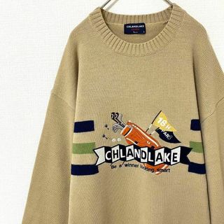 ナチュラルヴィンテージ(natuRAL vintage)のニット セーター クルーネック 刺繍ロゴ センターロゴ 太アーム ウール L(ニット/セーター)