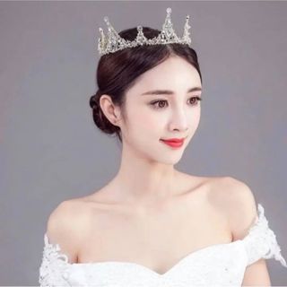 残1点！新品 シルバー 豪華クラウン♡ティアラ ウェディング 前撮り ヘアアクセ(ウェディングドレス)