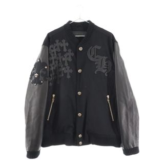 クロムハーツ(Chrome Hearts)のCHROME HEARTS クロムハーツ LETTERMAN レターマン CHマルチレザーパッチレザースリーブ ブルゾン JVPタグ ブラック(ブルゾン)