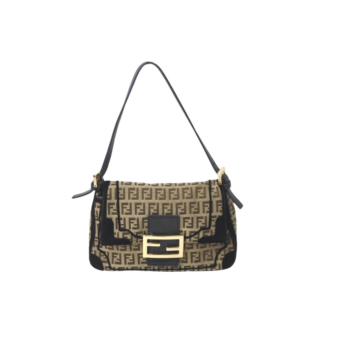 FENDI(フェンディ)のFENDI フェンディ ハンドバッグ ズッカ柄 ナイロン キャンバス ブラウン ブラック ゴールド金具 美品 中古 59717 レディースのバッグ(ハンドバッグ)の商品写真