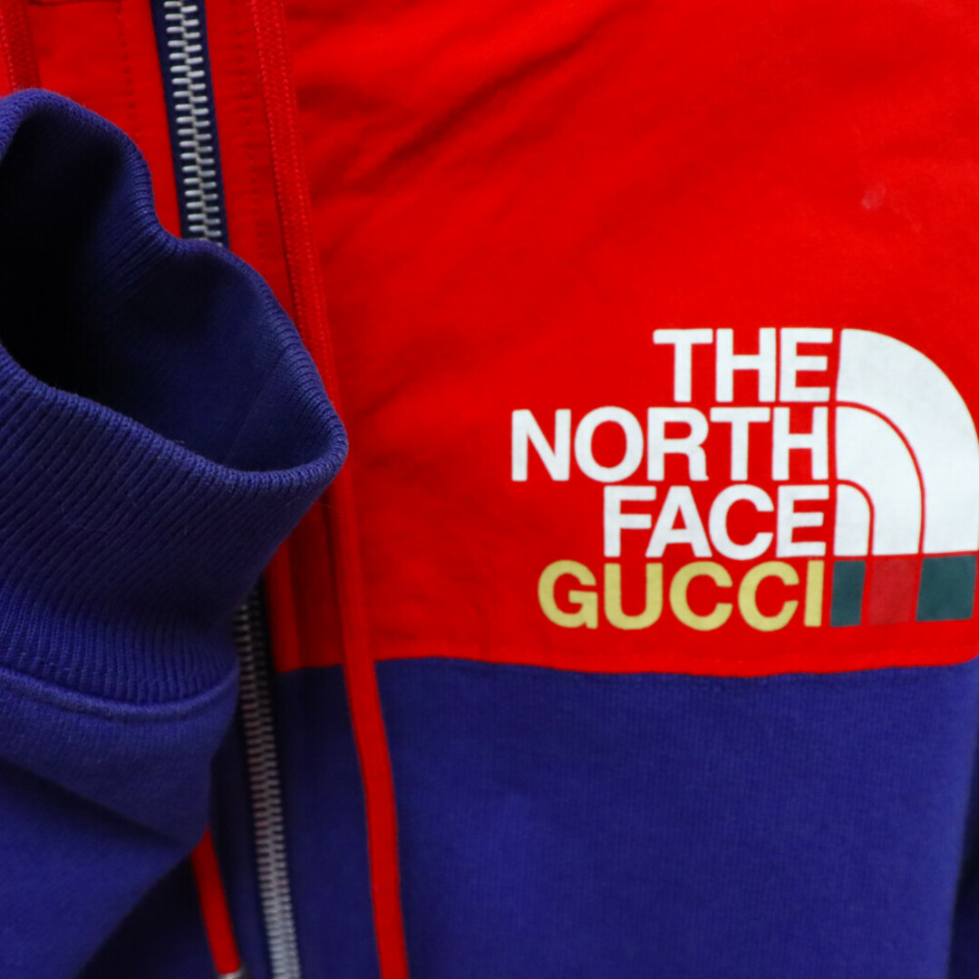 Gucci(グッチ)のGUCCI グッチ 21AW×THE NORTH FACE ジップジャケット ナイロン スウェット 切替 ジップアップジャケット パーカー 671462 XJDRN ブルー/レッド メンズのトップス(パーカー)の商品写真