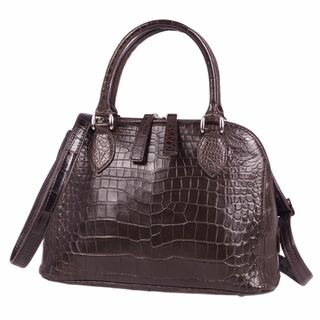 クロコダイル(Crocodile)の美品 クロコダイル CROCODILE バッグ 2way ハンドバッグ ショルダーバッグ マットクロコ ワニ革 カバン レディース ブラウン(ハンドバッグ)