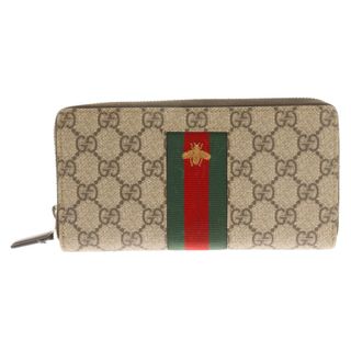 グッチ(Gucci)のGUCCI グッチ GGスプリーム ビー刺繍 ラウンドジップファスナー長財布 408831 2778 ベージュ(長財布)