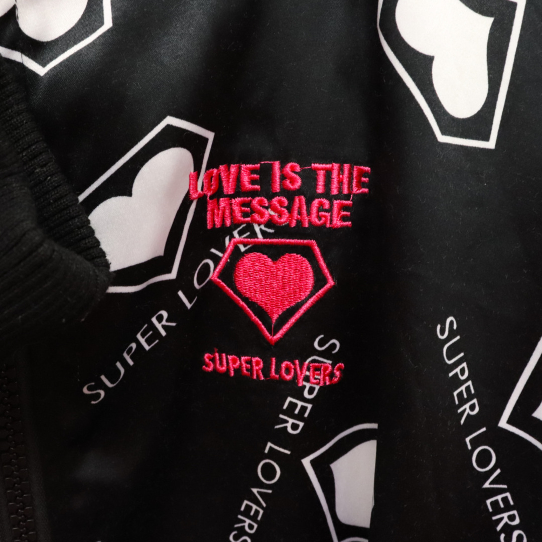 SUPER LOVERS スーパーラヴァーズ ロゴデザイン ドローコード ジップアップフードジャケット ブラック/グリーン メンズのジャケット/アウター(フライトジャケット)の商品写真
