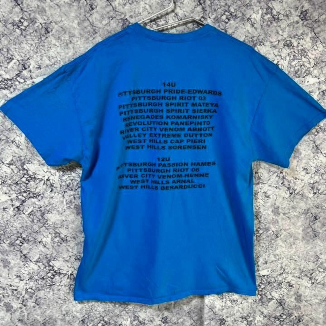 GILDAN(ギルタン)のGILDAN ギルダン　プリントTシャツ　XL 青　アメカジ　メンズ　レディース レディースのトップス(Tシャツ(半袖/袖なし))の商品写真
