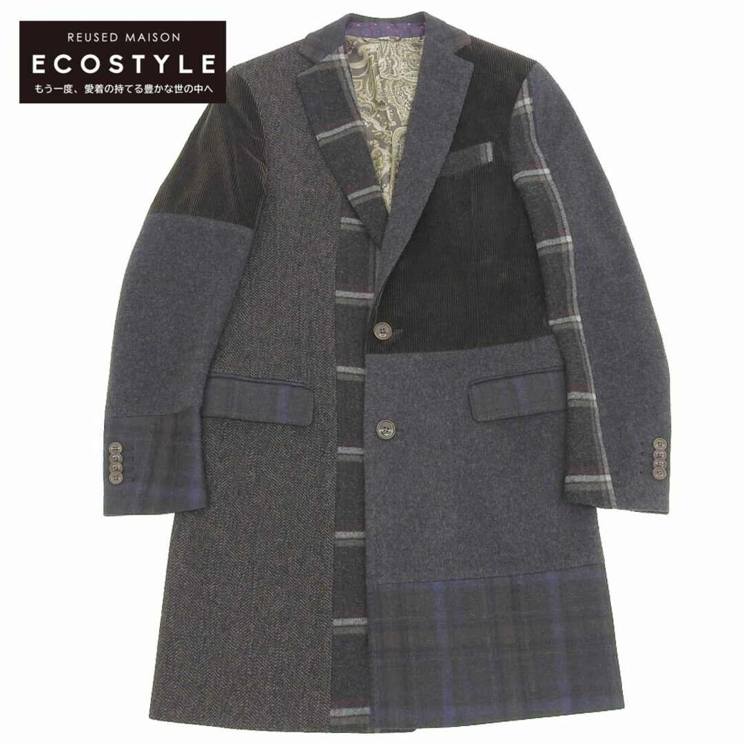 ETRO(エトロ)のエトロ ETRO エトロ Cashmere Blend Multi Patchwork Chestercoat カシミヤ混 パッチワーク チェスターコート メンズ グレー×ブラウン系 46 46 メンズのジャケット/アウター(チェスターコート)の商品写真