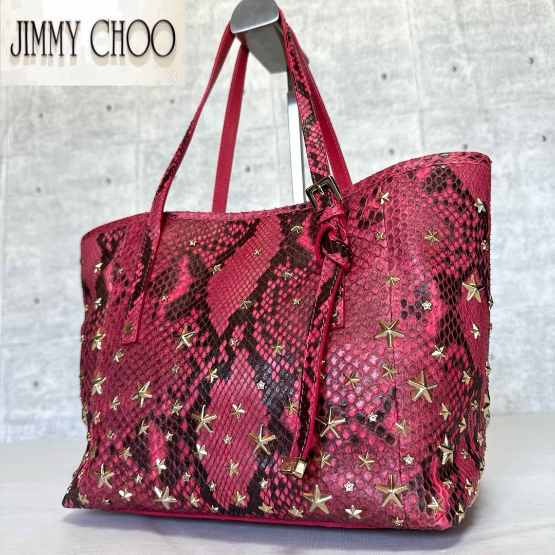 JIMMY CHOO(ジミーチュウ)の専用品JIMMY CHOO SASHA/S パイソン ピンクレッドハンドバッグ レディースのバッグ(ハンドバッグ)の商品写真