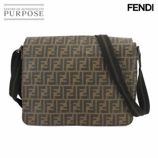 フェンディ(FENDI)のフェンディ FENDI ズッカ柄 メッセンジャー ショルダー バッグ PVC レザー ブラウン ブラック 7VA195 VLP 90218417(ショルダーバッグ)