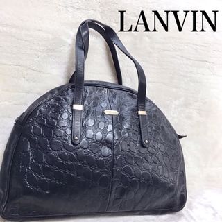 ランバン(LANVIN)の希少 LANVIN オールレザー 型押し ドーム トートバッグ ハンドバッグ 黒(トートバッグ)