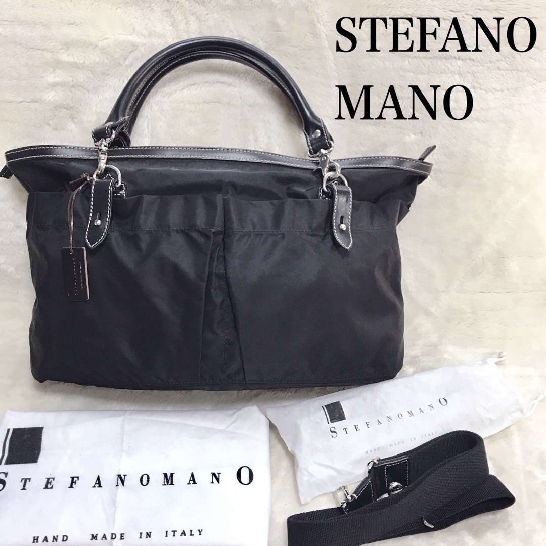 Stefano manO(ステファノマーノ)の極美品 STEFANOMANO ナイロン レザー 2way ビジネスバッグ 黒 メンズのバッグ(ビジネスバッグ)の商品写真