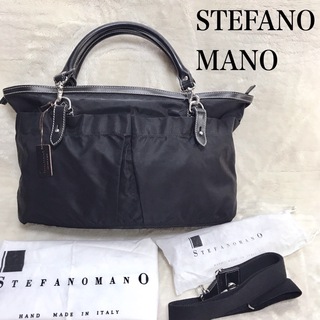 ステファノマーノ(Stefano manO)の極美品 STEFANOMANO ナイロン レザー 2way ビジネスバッグ 黒(ビジネスバッグ)
