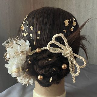 金箔フレーク付き♡カチモリヘアに♡ドライフラワー髪飾り♡卒業式　成人式　袴　和装(ヘアピン)