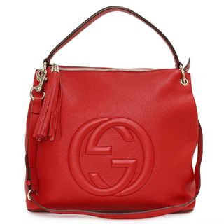 グッチ(Gucci)のグッチ ソーホー インターロッキングG タッセル フリンジ 2WAY 斜め掛け ショルダー ハンドバッグ カーフスキン レザー レッド 赤 ゴールド金具 536194 GUCCI（中古）(ハンドバッグ)