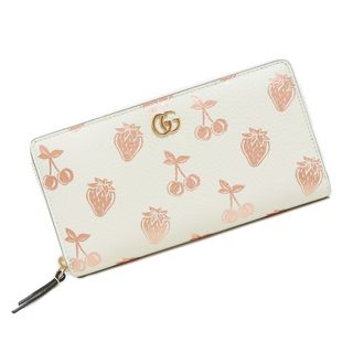 グッチ(Gucci)のグッチ GGマーモント ジップアラウンドウォレット チェリー ストロベリー バレンタインモデル ラウンドファスナー 長財布 カーフスキン レザー アイボリー メタリックピンク ゴールド金具 456117 箱付 GUCCI（新品・未使用品）(財布)