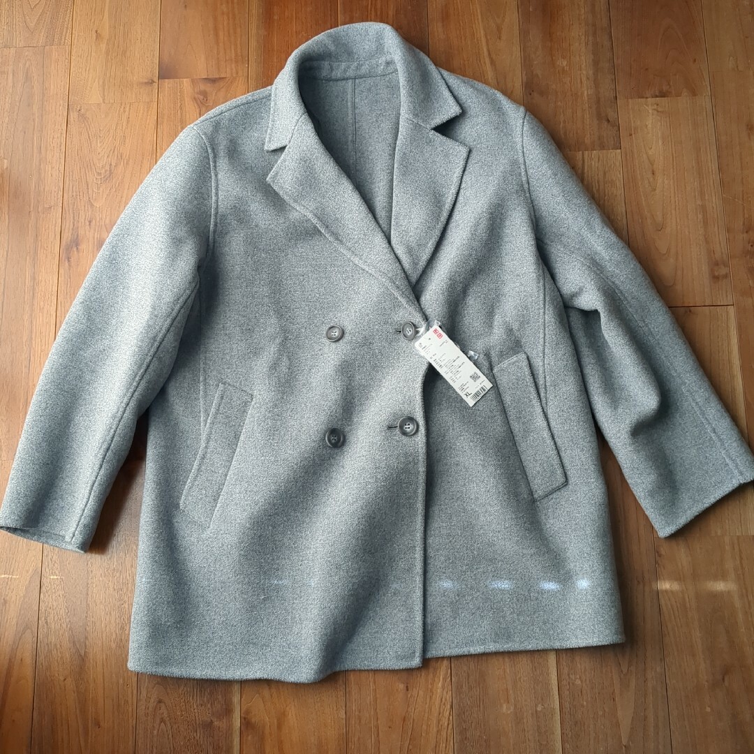 UNIQLO - UNIQLO ダブルフェイスショートコート グレー XL UNIQLO - UNIQLO ダブルフェイスショートコート グレー XL