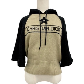 クリスチャンディオール(Christian Dior)のクリスチャンディオール CHRISTIAN DIOR トップス フーディ カシミヤ ニット 半袖 ベージュ ブラック(ニット/セーター)