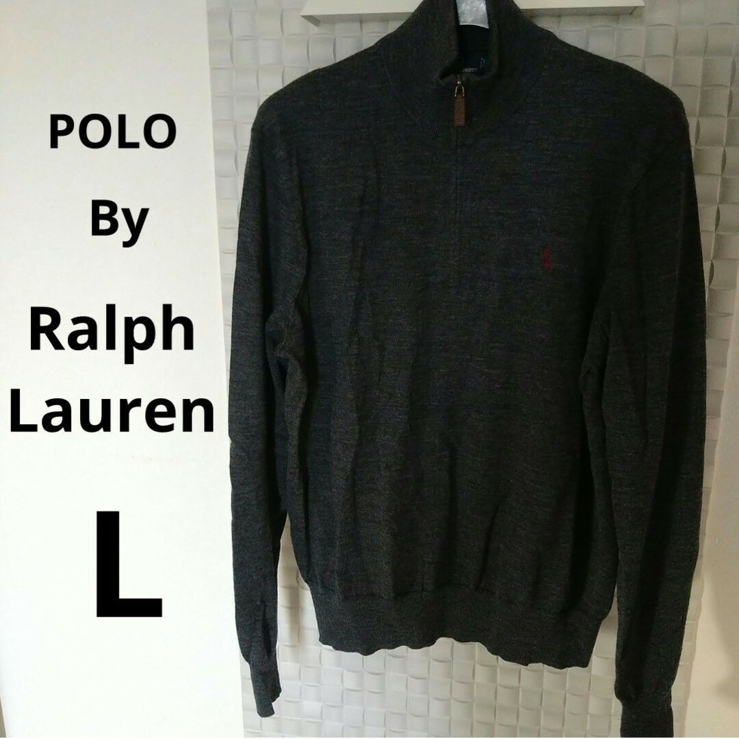 POLO RALPH LAUREN(ポロラルフローレン)のラルフローレン ハーフジップ　ニットセーター　刺繍ロゴ　メリノウール　グレー　L メンズのトップス(ニット/セーター)の商品写真