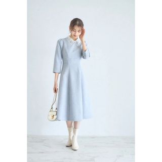 トッコクローゼット(TOCCO closet)のレース襟付きバックレースアップツイードワンピース【juchea ジュセア(ひざ丈ワンピース)