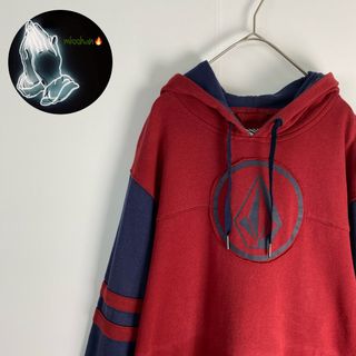 ボルコム(volcom)の【ボルコム　パーカー　プリントデザイン　バイカラー　赤　ネイビー　古着】(パーカー)