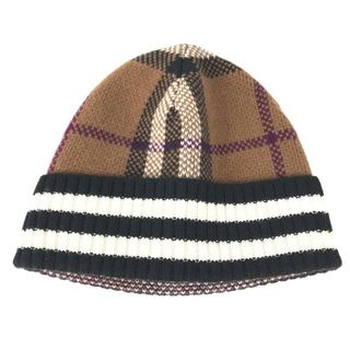 バーバリー(BURBERRY)のバーバリー BURBERRY チェック 8049580 ビーニー 帽子 ニット帽 ニットキャップ ニット帽 カシミヤ ブラウン 未使用(ニット帽/ビーニー)