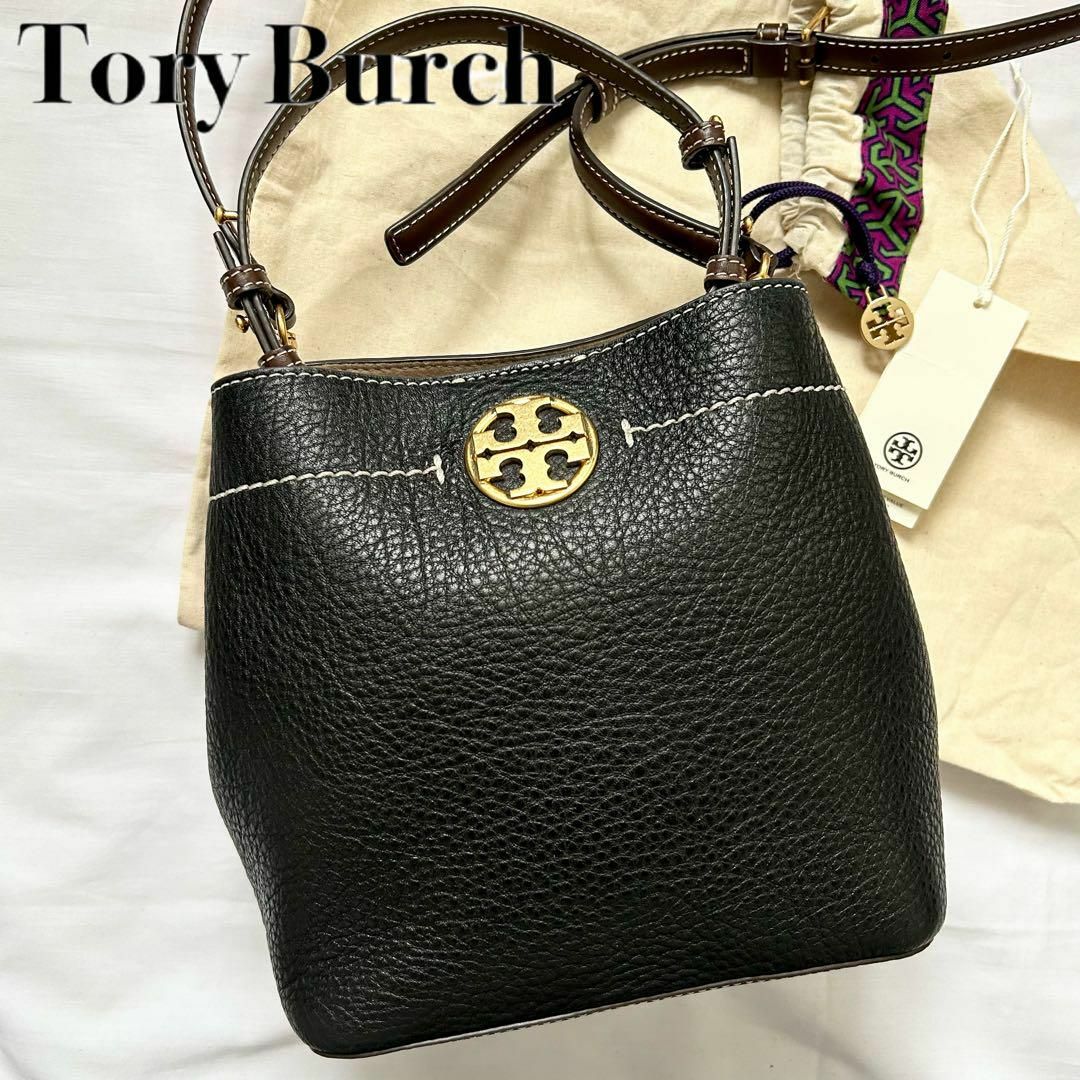 28cmマチ✨美品✨2way Tory Burch　ショルダーバッグ　ハンドバッグ　黒　本革